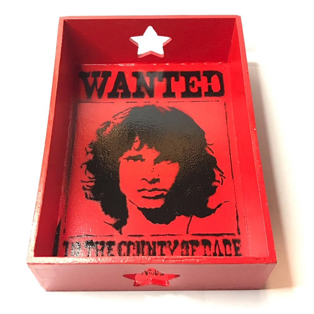 Jim Morrison WANTED inspired Rocker Box Tray 7x5x2” graffiti handmade by Midnite